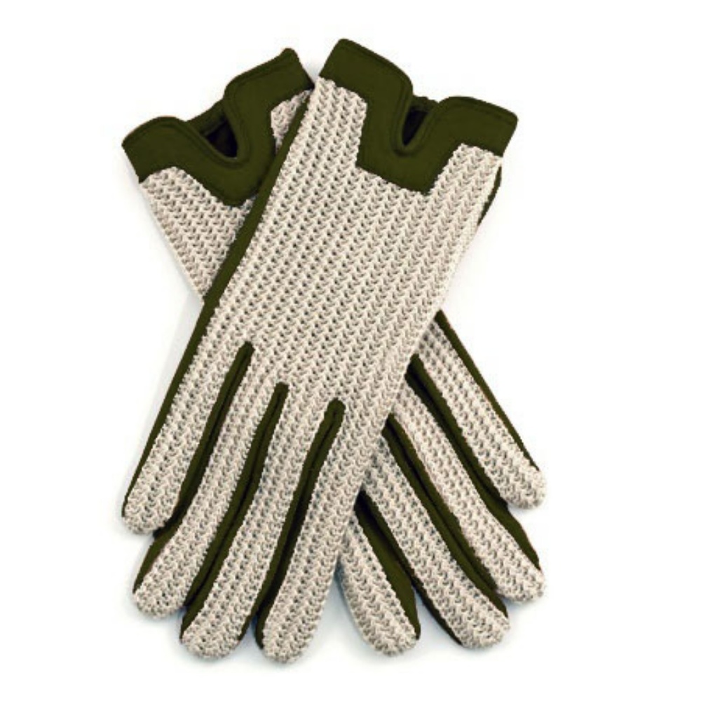 Dents Lambskin Crochet Driving Gloves, Olive